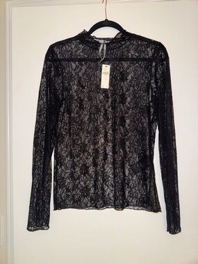 Anthropologie Black Lace Long Sleeve Blouse